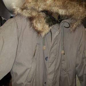 Men's Designer Hooded Fur Trim Parka like new XL